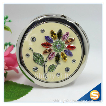 Shinny Gifts Wholesale Colorful Rhinestones Flower Design Small Round Mirror